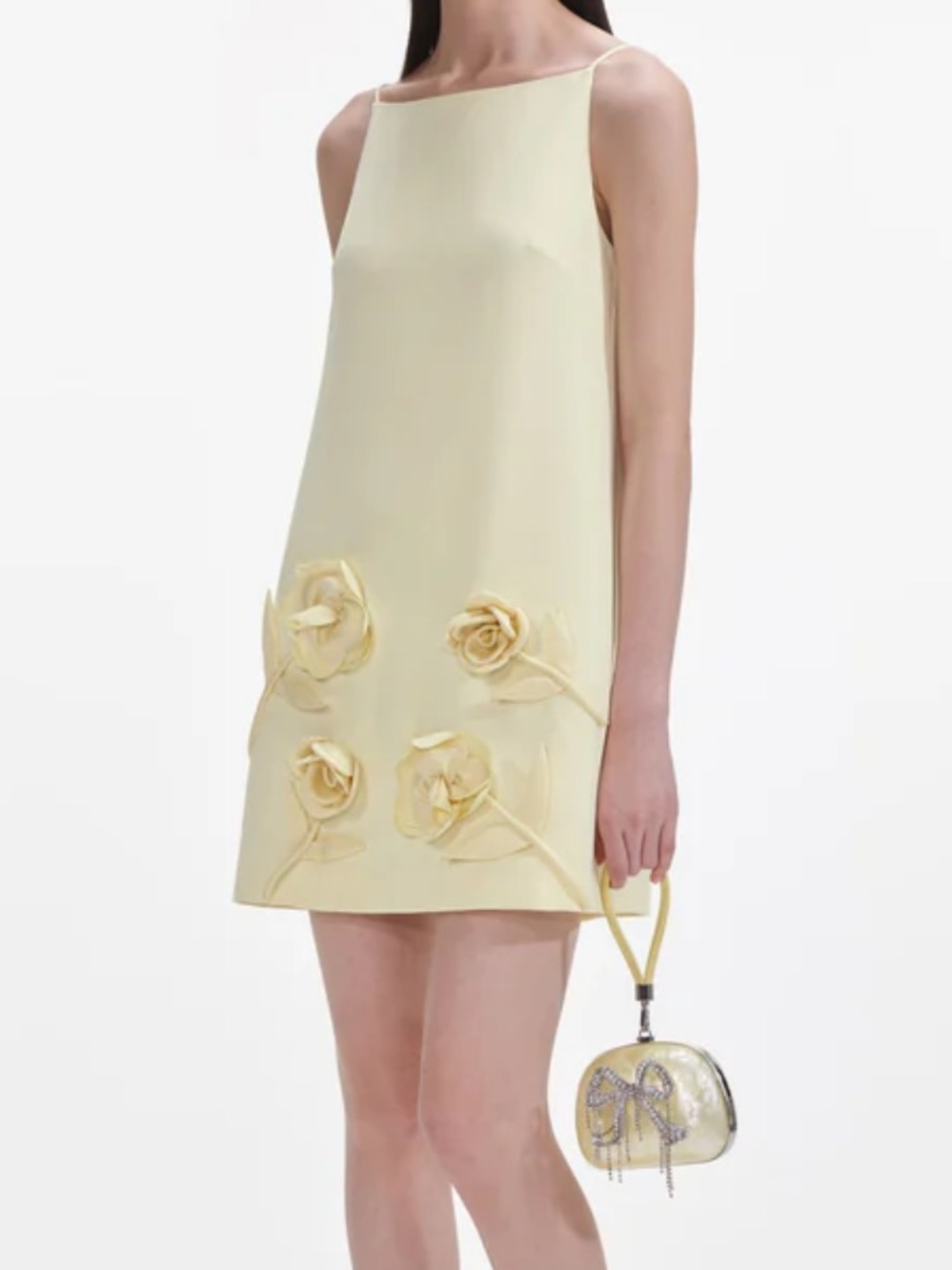 Self portrait yellow crepe 3D flower mini dress